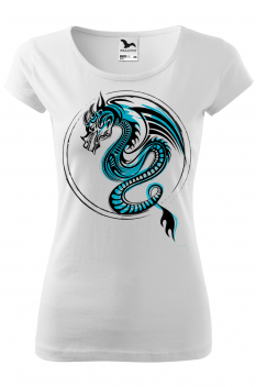 Tricou personalizat Blue Dragon, pentru femei, alb, 100% bumbac