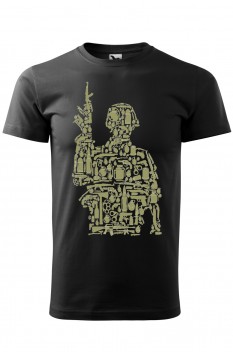 Tricou imprimat Army Soldier, pentru barbati, negru, 100% bumbac