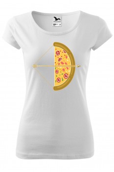 Tricou imprimat Arrow Pizza, pentru femei, alb, 100% bumbac