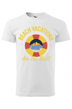 Tricou imprimat Beach Vacations, pentru barbati, alb, 100% bumbac