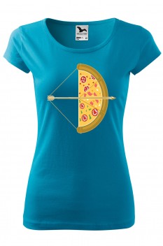 Tricou imprimat Arrow Pizza, pentru femei, turcoaz, 100% bumbac