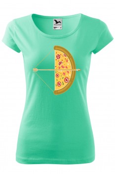 Tricou imprimat Arrow Pizza, pentru femei, verde menta, 100% bumbac