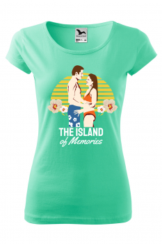 Tricou imprimat The Island of Memories, pentru femei, verde menta, 100% bumbac