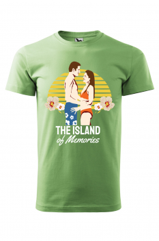 Tricou imprimat The Island of Memories, pentru barbati, verde iarba, 100% bumbac