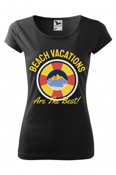 Tricou imprimat Beach Vacations, pentru femei, negru, 100% bumbac
