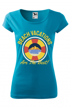 Tricou imprimat Beach Vacations, pentru femei, turcoaz, 100% bumbac
