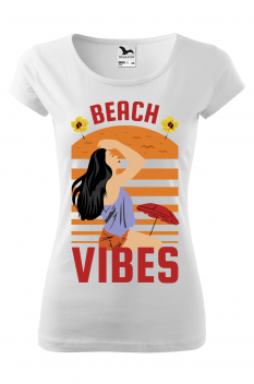 Tricou imprimat Beach Vibes, pentru femei, alb, 100% bumbac