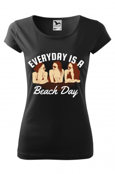 Tricou imprimat Everyday is a beach day, pentru femei, negru, 100% bumbac