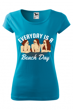 Tricou imprimat Everyday is a beach day, pentru femei, turcoaz, 100% bumbac