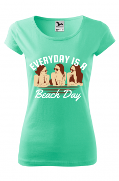 Tricou imprimat Everyday is a beach day, pentru femei, verde menta, 100% bumbac