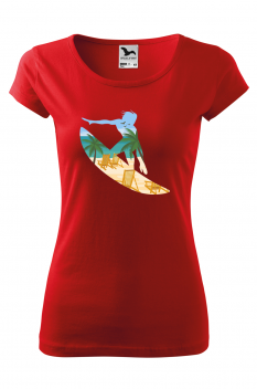 Tricou imprimat Beach Surfing, pentru femei, rosu, 100% bumbac