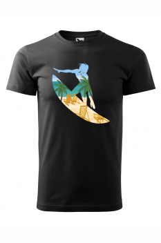 Tricou imprimat Beach Surfing, pentru barbati, negru, 100% bumbac