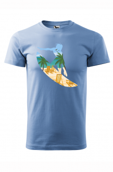 Tricou imprimat Beach Surfing, pentru barbati, albastru deschis, 100% bumbac