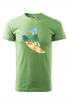 Tricou imprimat Beach Surfing, pentru barbati, verde iarba, 100% bumbac