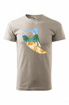 Tricou imprimat Beach Surfing, pentru barbati, gri ice, 100% bumbac