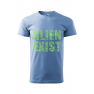 Tricou imprimat Alien Exist, pentru barbati, albastru deschis, 100% bumbac
