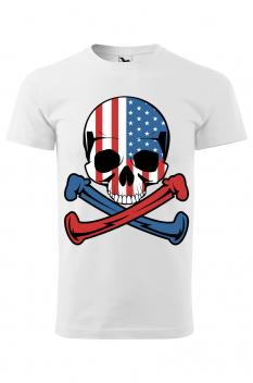 Tricou imprimat American Skull, pentru barbati, alb, 100% bumbac