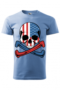 Tricou imprimat American Skull, pentru barbati, albastru deschis, 100% bumbac