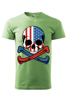 Tricou imprimat American Skull, pentru barbati, verde iarba, 100% bumbac