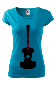 Tricou imprimat Accoustic Guitar, pentru femei, turcoaz, 100% bumbac