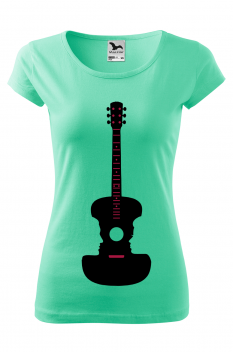 Tricou imprimat Accoustic Guitar, pentru femei, verde menta, 100% bumbac