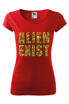 Tricou imprimat Alien Exist, pentru femei, rosu, 100% bumbac