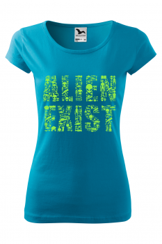 Tricou imprimat Alien Exist, pentru femei, turcoaz, 100% bumbac