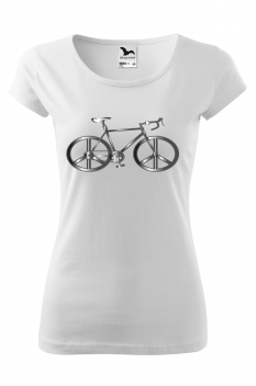 Tricou imprimat Bicycle Peace, pentru femei, alb, 100% bumbac