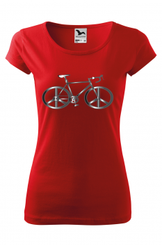 Tricou imprimat Bicycle Peace, pentru femei, rosu, 100% bumbac