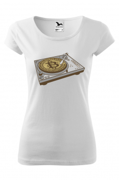 Tricou imprimat Bitcoin Scratch, pentru femei, alb, 100% bumbac