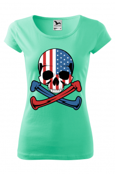 Tricou imprimat American Skull, pentru femei, verde menta, 100% bumbac