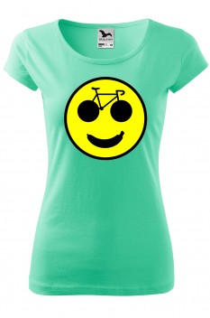 Tricou imprimat Banana and Bicycle, pentru femei, verde menta, 100% bumbac