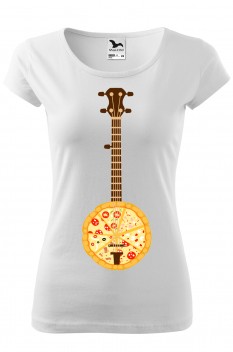 Tricou imprimat Banjo Pizza, pentru femei, alb, 100% bumbac