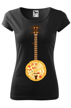 Tricou imprimat Banjo Pizza, pentru femei, negru, 100% bumbac