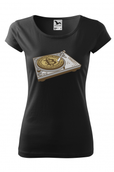 Tricou imprimat Bitcoin Scratch, pentru femei, negru, 100% bumbac