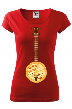 Tricou imprimat Banjo Pizza, pentru femei, rosu, 100% bumbac
