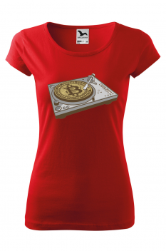 Tricou imprimat Bitcoin Scratch, pentru femei, rosu, 100% bumbac