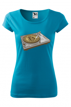 Tricou imprimat Bitcoin Scratch, pentru femei, turcoaz, 100% bumbac