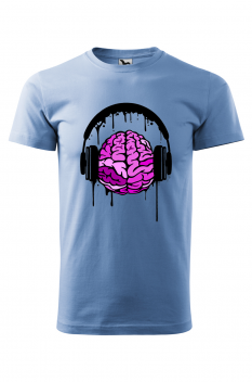 Tricou imprimat Brain Headphone, pentru barbati, albastru deschis, 100% bumbac