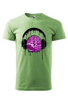 Tricou imprimat Brain Headphone, pentru barbati, verde iarba, 100% bumbac