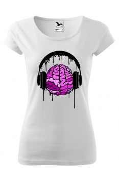 Tricou imprimat Brain Headphone, pentru femei, alb, 100% bumbac
