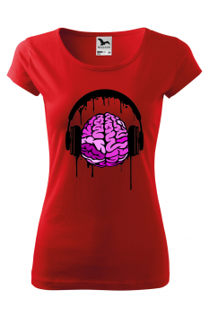 Tricou imprimat Brain Headphone, pentru femei, rosu, 100% bumbac