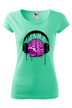 Tricou imprimat Brain Headphone, pentru femei, verde menta, 100% bumbac
