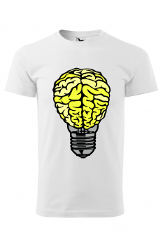 Tricou imprimat Brain Lightbulb, pentru barbati, alb, 100% bumbac