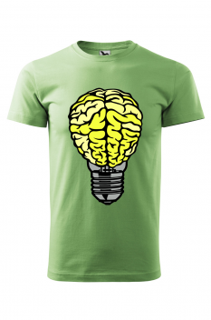 Tricou imprimat Brain Lightbulb, pentru barbati, verde iarba, 100% bumbac
