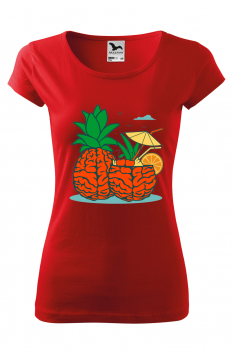 Tricou imprimat Brain Pineapple, pentru femei, rosu, 100% bumbac
