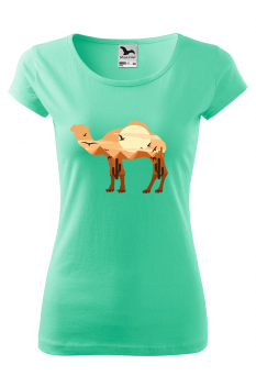 Tricou imprimat Camel, pentru femei, verde menta, 100% bumbac