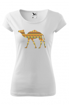 Tricou imprimat Camel Ornament, pentru femei, alb, 100% bumbac
