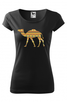 Tricou imprimat Camel Ornament, pentru femei, negru, 100% bumbac