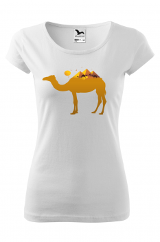 Tricou imprimat Camel Pyramid, pentru femei, alb, 100% bumbac
